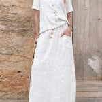 Women'S Casual Solid Color Cotton And Linen Loose Dress Two-Piece Set