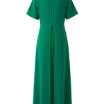 A-Line High Waisted Pleated Solid Color Split-Joint Round-Neck Maxi Dresses