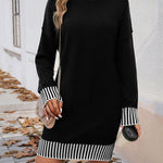 Long Sleeves Loose Contrast Color Split-Joint Mock Neck Mini Dresses Sweater Dresses