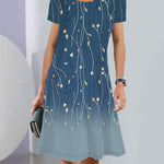 A-Line Loose Flower Print Round-Neck Mini Dresses
