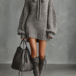 Women's Minimalist Loose Knitted High Neck Bow Tie Mini Dress