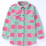 Pink Plaid Colorblock Casual Oversized Jacket