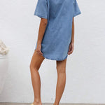 Loose Short Sleeves Split-Joint Lapel Mini Dresses Shirt Dress