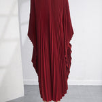 Batwing Sleeves Loose Pleated Solid Color Maxi Dresses