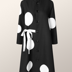 Long Sleeves Loose Asymmetric Buttoned Polka-Dot Tied Mock Neck Jackets&Coats Midi Dresses Outerwear
