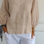 Lantern Sleeve Design Cotton and Linen Top (Buy 2 Free Shipping)