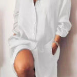 Solid Color Loose Double Pocket Long Sleeve Long Shirt