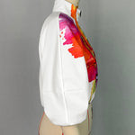 Loose Puff Sleeves Asymmetric Floral Printed Split-Joint High Neck Outerwear