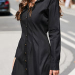 Solid Color Lapel Single Breasted Long Sleeve Dress