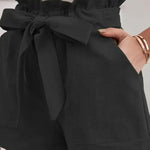 Casual Loose Solid Color Elastic Waist Tie Shorts