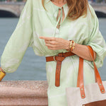 Green Lantern Sleeve Tie Neck Panel Dress
