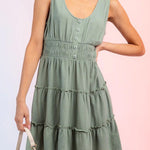 Fashion U-neck elastic waist sleeveless mini skirt