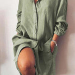 Solid Color Loose Double Pocket Long Sleeve Long Shirt