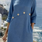 Women'S Casual Solid Color Button-Down Dress With Side Slits