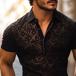 Men's Fashion Lace Lapel Short Sleeve Casual Polo Shirt