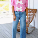 V Neck Short Sleeves Bow Knot Knit Top