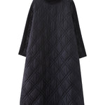 Simple Split-Joint High-Neck H-Line Quilted Midi Dress