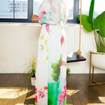 High Waisted Straight Leg Asymmetric Floral Printed Split-Joint Pants Trousers