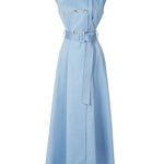 A-Line High Waisted Belted Buttoned Pockets Solid Color Round-Neck Maxi Dresses