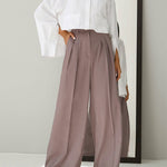 High Waisted Loose Pleated Solid Color Split-Joint Suit Pants Trousers