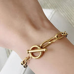 Rectangular Link T-Bar Bracelet - Gold