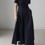 Simple Casual Solid Color Pleated Midi Dress