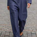 Long Sleeves Loose Solid Color Zipper Lapel Jumpsuits