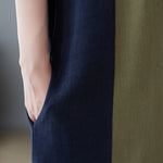 Half Sleeves Loose Contrast Color Round-Neck Midi Dresses