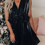 Mesmerizing Sight Satin Bow Design Pocketed Mini Dress