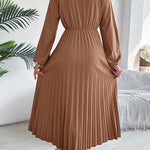 A-Line High Waisted Elasticity Pleated Solid Color V-Neck Maxi Dresses