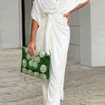 Solid color V-neck high waist V-neck temperament elegant fashion casual suit