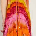Rosha Georgette Crepe Tie-dye Print Layered Ruffles A-line Maxi Dress
