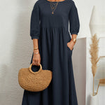 11 Colors Simple Round-Neck Solid Color Midi Dress