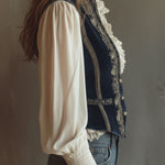 Vintage Baroque Navy Blue Velvet Embroidered Vest