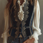 Vintage Baroque Navy Blue Velvet Embroidered Vest