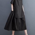Loose Short Sleeves Solid Color Split-Joint Round-Neck Midi Dresses