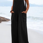 Ethnic Button Suspender Wide Leg Line Jumpsuit