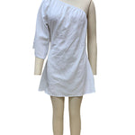Loose Three-Quarter Sleeves Asymmetric Elasticity Solid Color One-Shoulder Mini Dresses