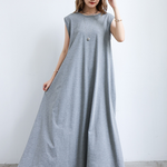 Simple Loose Sleeveless Solid Color Round-Neck Maxi Dresses