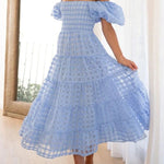 Fashionable One-Shoulder Chiffon Puff Sleeve Swing Midi Dress