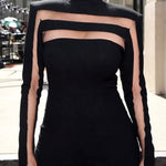 Long Sleeves Skinny Mesh Solid Color Split-Joint High Neck T-Shirts Tops