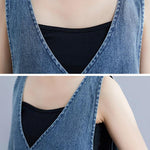 Loose Sleeveless Denim V-Neck Midi Dress