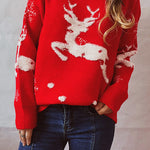 Christmas Pattern Knitted Crew Neck Long Sleeved Sweater