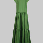 Loose Short Sleeves Pleated Pockets Solid Color Split-Joint V-Neck Maxi Dresses