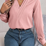 Elegant Layered V-neck Long-sleeved Casual Shirt