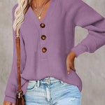 🧹Women'S Solid Color Casual V-Neck Pullover Sweater