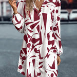Loose Puff Sleeves Printed Split-Joint Lapel Mini Dresses Shirt Dress
