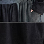 Original Loose Denim Split-Joint Tied Lapel Collar Long Sleeves Midi Dress