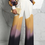 Elasticated Waist High Waisted Abstract Printed Contrast Color Pockets Split-Joint Pants
