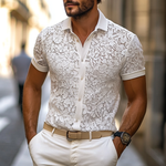 Men's Solid Lace Lapel Short Sleeve Shirt